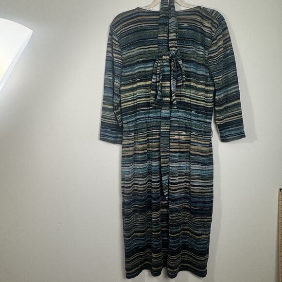 LANE BRYANT Metallic StripeMidi Dress Size 18/20 Plus V-Neck Tie Back 3/4 Sleeve - Picture 2 of 10